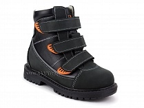 152-121 Бос(Bos), ботинки детские утепленные ортопедические профилактические, байка, кожа, черный, оранжевый в Самаре
