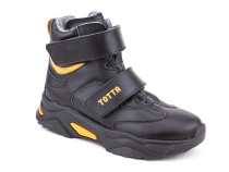 3542-131,15 Тотто (Totto), ботинки детские утепленные ортопедические профилактические, кожа, байка, черный, оранжевый в Самаре