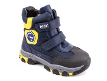 056-600-194-0049 (26-30) Джойшуз (Djoyshoes) ботинки детские зимние мембранные ортопедические профилактические, натуральный мех, мембрана, кожа, темно-синий, черный, желтый в Самаре