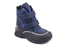 2633-11МК (26-30) Миниколор (Minicolor), ботинки зимние детские ортопедические профилактические, мембрана, кожа, натуральный мех, синий, черный, милитари в Самаре